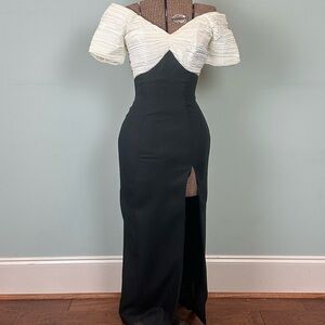 Elegant Black and White Off-Shoulder Dress